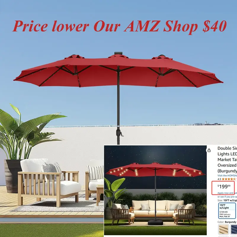 【Oversized】13ft Solar light Double Sided Umbrellas Solar Lights Outdoor Extra Large Market Table Umbrella with Base Inclu...