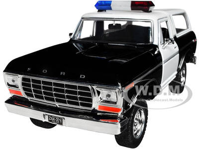 1978 Ford Bronco Police Car Unmarked Black and White Law Enforcement and Public Service Series 1/24 Diecast Model Car by Mo...