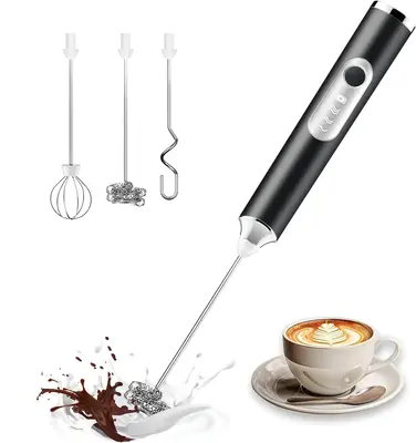 Handheld Milk Frother - 3-Speed Adjustable Rechargeable Electric Whisk, 3 Heads Mini Drink Mixer Stirrer with Stand for Coffe...