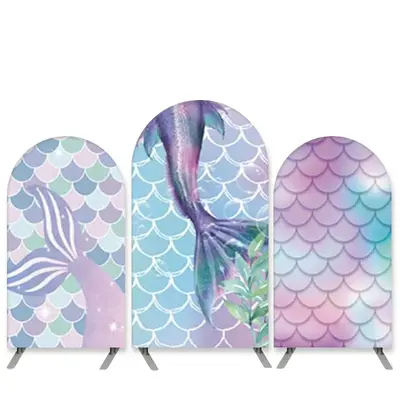 Aperturee Mermaid Theme Purple Blue Birthday Arch Backdrop Kit | Round Arch Backdrop Cover | Diy Round Arch Backdrop | Weddin...