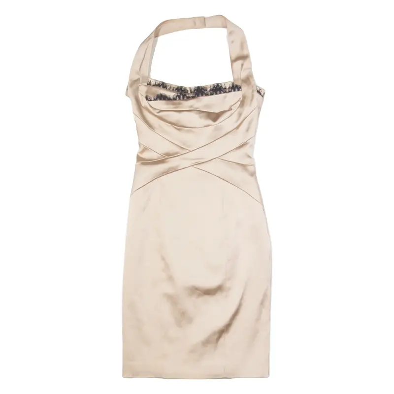 KAREN MILLEN Womens Bodycon Dress Cream Sleeveless Knee Length UK 10