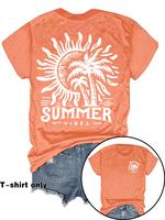 Women's Letter & Palm Tree Print Round Neck Tee, Casual Short Sleeve Crewneck T-shirt for Summer, Graphic Tees Women, Fashi...