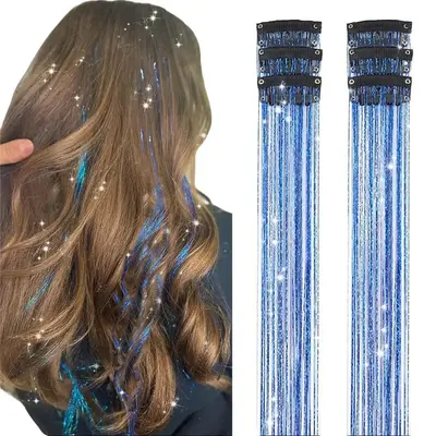 AISI HAIR FallFreshness 20 Inch 6 Pcs Clip-in Hair Tinsel Kit  Heat Resistant Glitter Tinsel Hair Extension Clips, Fairy Hair...