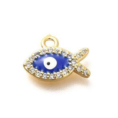 Brass Micro Pave Cubic Zirconia with Evil Eye Enamel Charms
