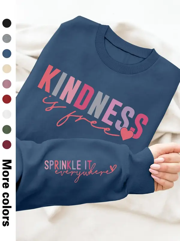 Women's Heart & Letter Print Drop Shoulder Sweatshirt, Casual Long Sleeve Round Neck Pullover for Fall & Winter, Women's Clot...