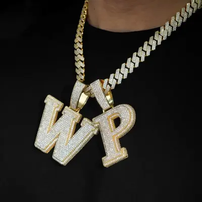 YSTT Hip Hop Initial Letters Necklace Silver A-Z Capital Alphabet Pendant Chain Iced Out Cubic Zirconia Pendants Men Women Ch...