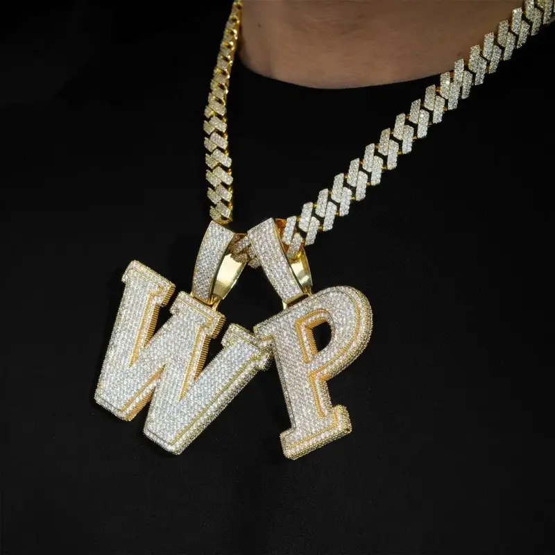 YSTT Hip Hop Initial Letters Necklace Silver A-Z Capital Alphabet Pendant Chain Iced Out Cubic Zirconia Pendants Men Women Ch...