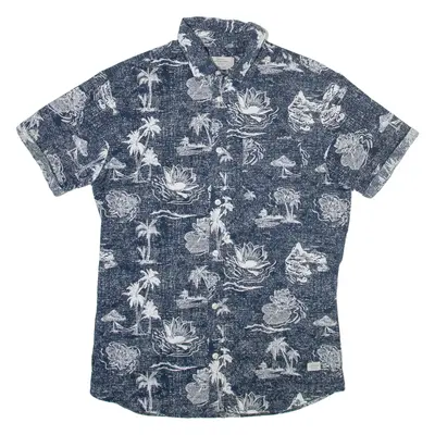 JACK & JONES Mens Hawaiian Shirt Blue Floral M