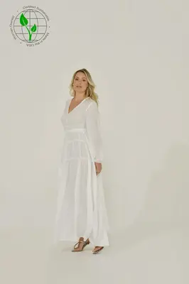 White French Chiffon Long Sleeve Maxi Dress | Size: S | Color: #f8f8ff