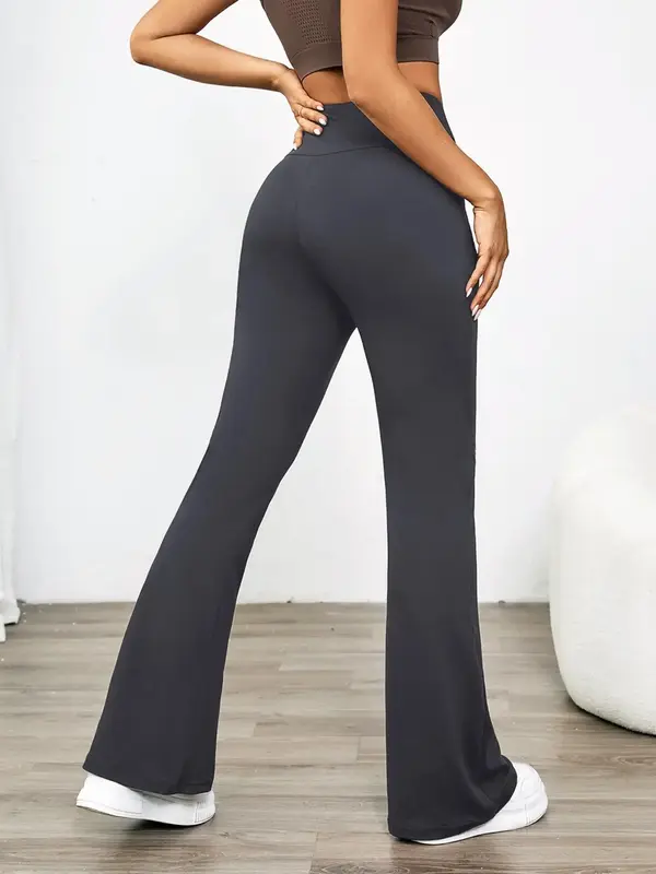 Women's Plain High Waist Rib Flares Leg Leggings, Comfy Breathable Bell Bottom Skinny Pants for Daily Wear, Women Clothing fo...