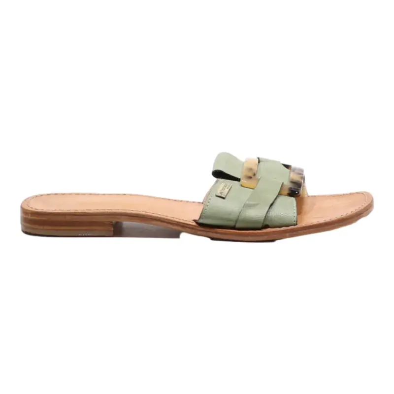 LES TROPEZIENNES Slider Sandals Green Leather Womens UK 6