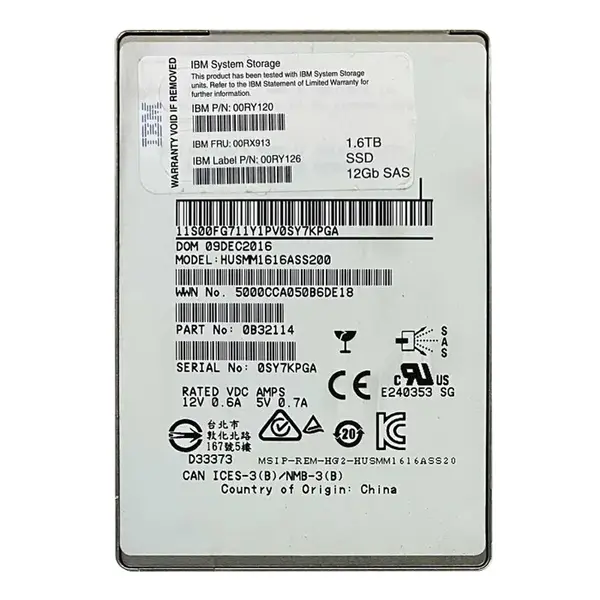 00RY120 IBM 1.6TB SAS 12Gb/s 2.5-Inch Internal Solid State Drive