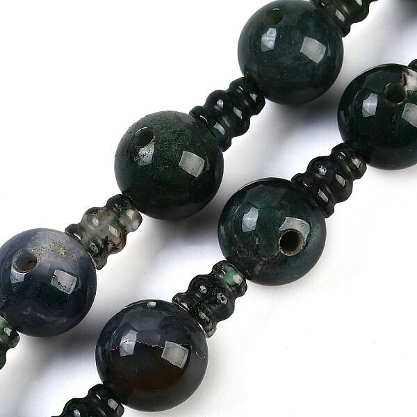 Natural Indian Agate 3-Hole Guru Beads Strands
