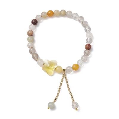 6mm Round Natural Rutilated Quartz Beaded Stretch Bracelets