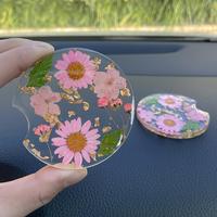 Flower Pattern Car Coaster, Round Anti-slip Car Cup Holder Coaster, Decorative Car Cup Holder Pad, Car Accessories for Women ...