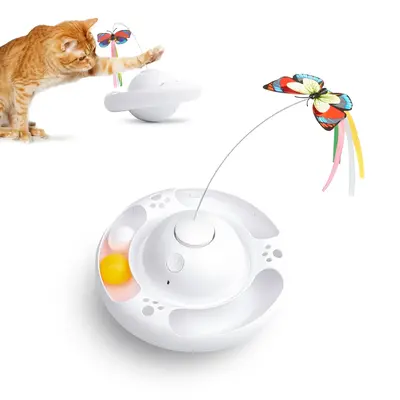 Potaroma Fluttering Butterfly Cat Toys Smart Interactive Kitten Toy, Bell Track Balls, Indoor Exercise Cat Kicker, 3 AA Batte...