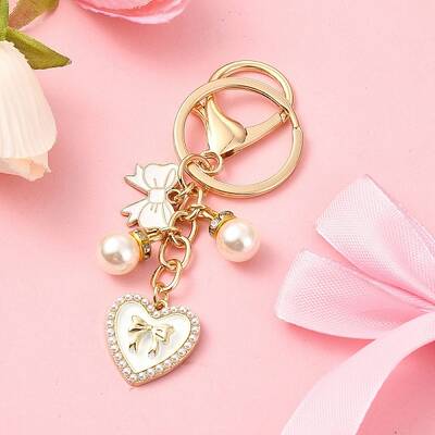 Heart & Bowknot Alloy Enamel Pendant Keychain