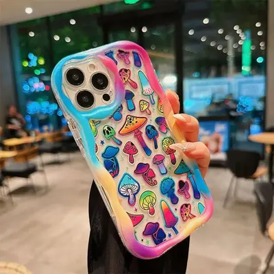 Cartoon Multicolor Mushroom Pattern Phone Case, Aesthetic Decorative Phone Protective Cover, Phone Accessories Compatible Wi...