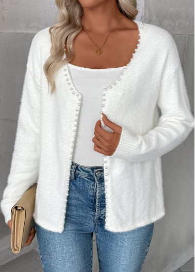 Modlily White Tummy Coverage Long Sleeve Cardigan - L