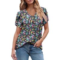 Angerella Womens Short Sleeve Tunic Tops Summer Henley Shirts V-neck Blouse Casual Trendy Pleated Tee Tops for Leggings