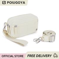 POIUGOYA Beige RFID Wristlet Purse with Built-in Wallet & 2 Straps, Compact Nylon Crossbody Bag, 4-Zipper Travel Wallet, Secu...