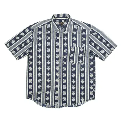 FULL GOLD Mens Shirt Blue Silk Geometric XL