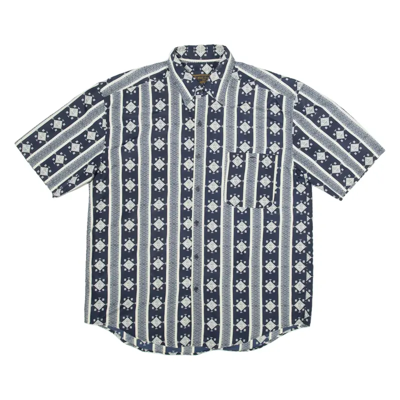 FULL GOLD Mens Shirt Blue Silk Geometric XL