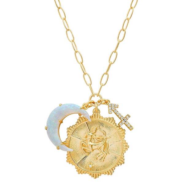 Cubic Zirconia Constellation & Opalite Moon Pendant Necklace