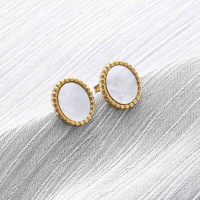 304 Stainless Steel Natural White Shell Stud Earrings