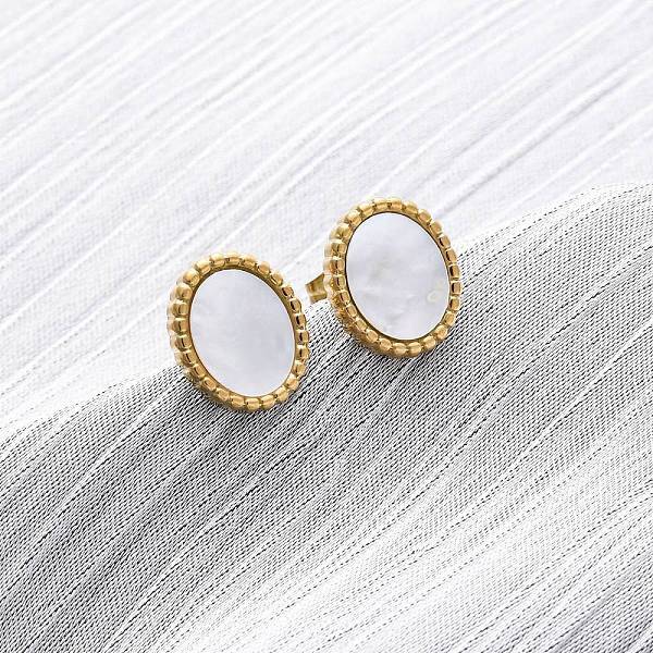 304 Stainless Steel Natural White Shell Stud Earrings