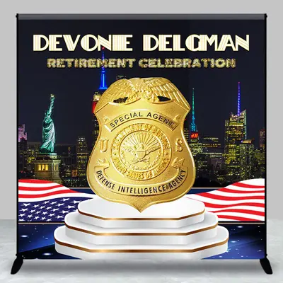 Custom Name American Flag Retirement Backdrop - Aperturee