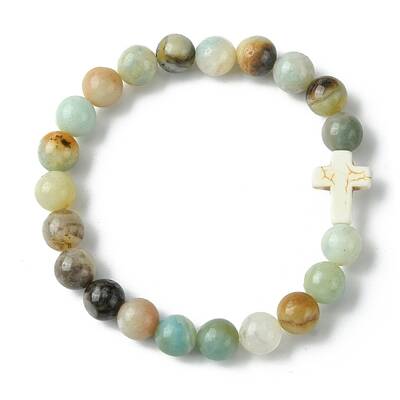 8mm Round Natural Flower Amazonite Beaded Stretch Bracelets