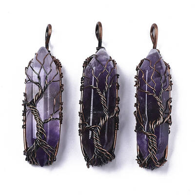 Natural Amethyst Big Wire Wrapped Pointed Pendants
