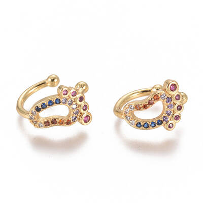 Golden Plated Brass Micro Pave Cubic Zirconia Cuff Earrings