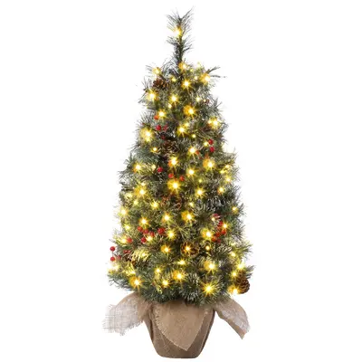 Garvee Pre-Lit Artificial Small Christmas Tree 3ft with 78 Warm White Lights, Tabletop Mini Christmas Tree with a Burlap Base...