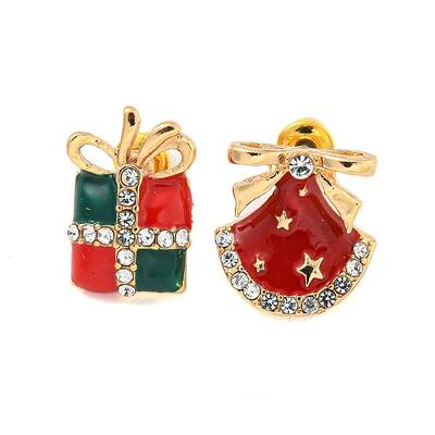 Christmas Alloy Crystal Rhinestone Asymmetrical Stud Earrings for Women
