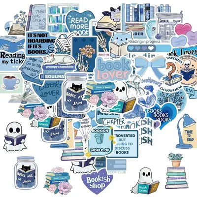 Book Lovers Sticker, 50pcs/set Waterproof Self Adhesive Decor Paper, Decor Sticker for Gift Greeting Card Water Bottle Laptop...