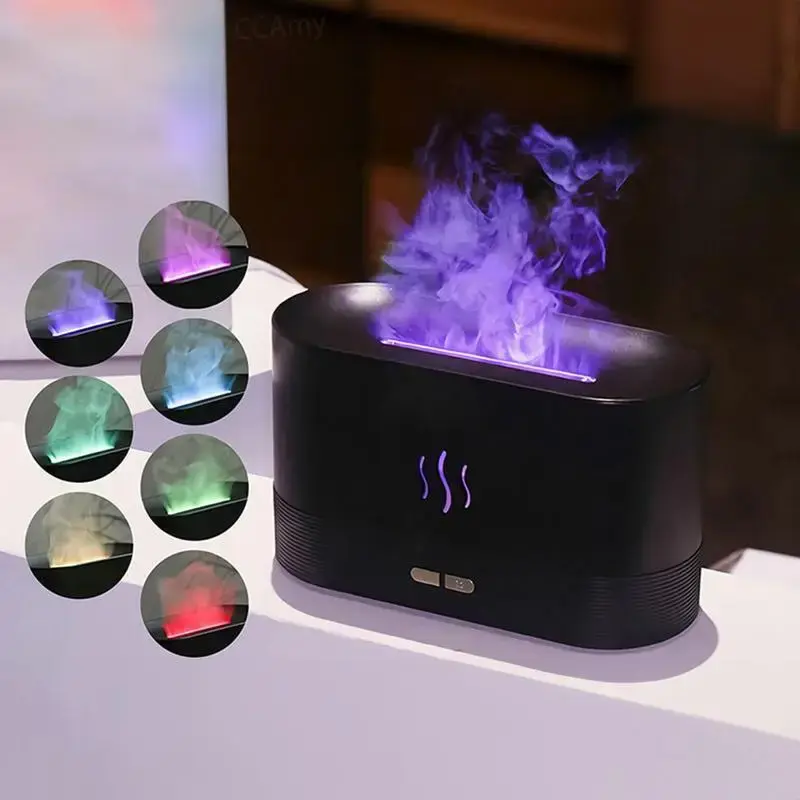 Simulation Flame Design Air Humidifier with 7Flame Colors, Multipurpose USB Powered Adjustable Noiseless Essential Oil Diffus...