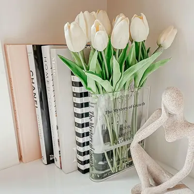 Bookend Vase for Flowers, Cute Bookshelf Decor, Unique Vase for Book Lovers, Artistic and Cultural Flavor Acrylic Vases for H...