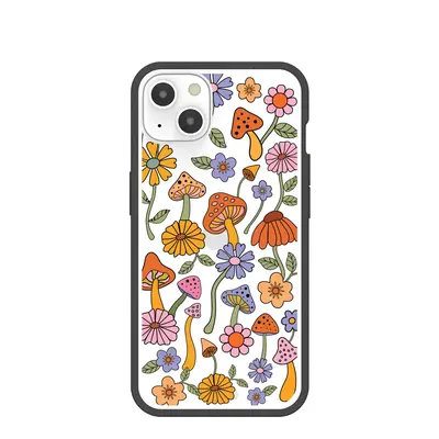 Clear Shrooms and Blooms iPhone 13 Case With Black Ridge