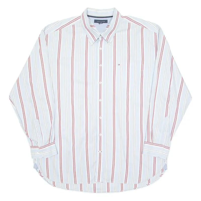 TOMMY HILFIGER Mens Shirt Blue Striped Long Sleeve 2XL