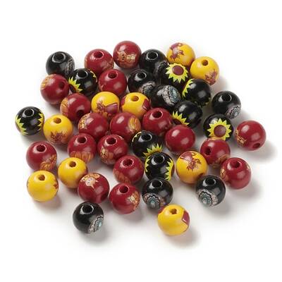 Printed Wood European Beads