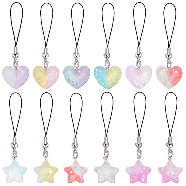 Gradient Color Translucent Resin Heart & Star Mobile Strap