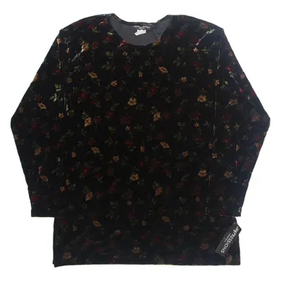 IMPRESSIONS Womens Printed Top Black Long Sleeve 90s Floral M