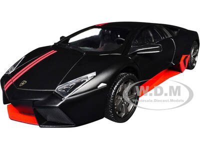 Lamborghini Reventon Matt Black with Red Stripes Satin Paint Series 1/24 Diecast Model Car by Motormax