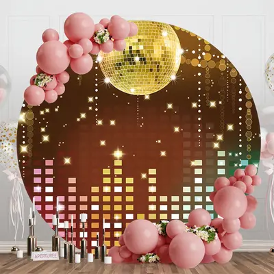 Mirror Ball Disco Night Round Birthday Backdrop - Aperturee