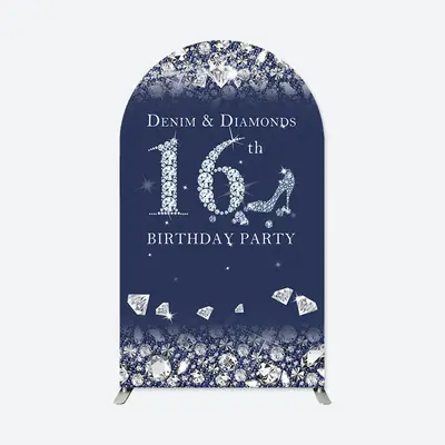 Aperturee Denim Diamonds 16 Birthday Double Sided Arch Backdrop | Diy Round Arch Backdrop | Circle Arch Backdrop Diy | Custom...