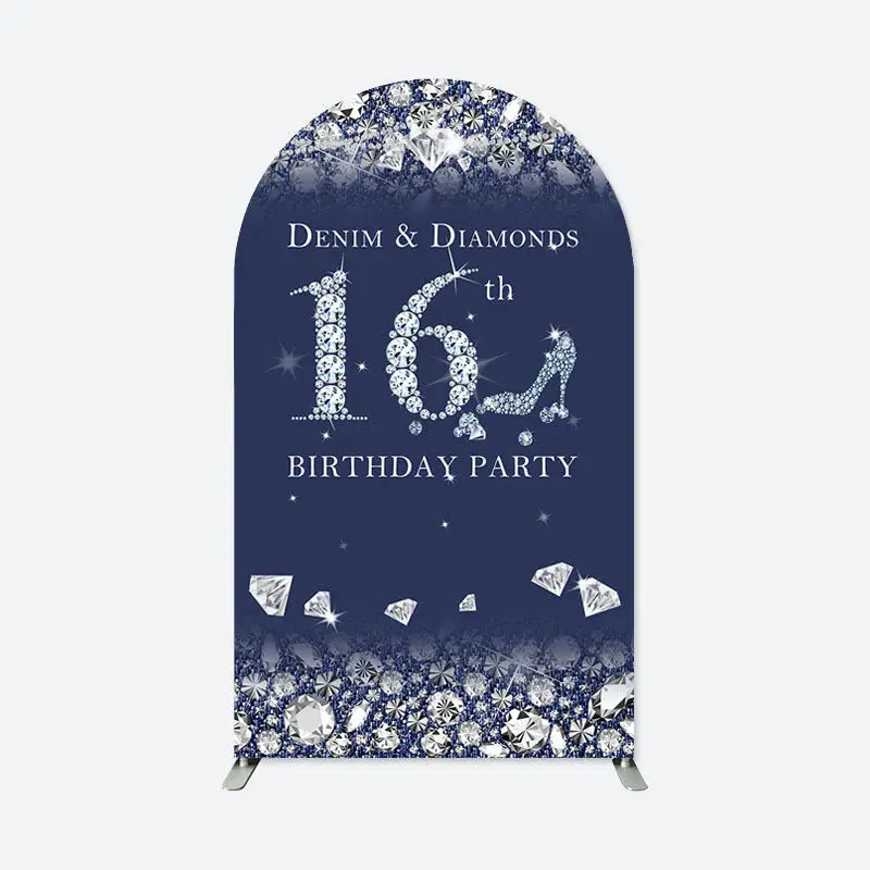 Aperturee Denim Diamonds 16 Birthday Double Sided Arch Backdrop | Diy Round Arch Backdrop | Circle Arch Backdrop Diy | Custom...