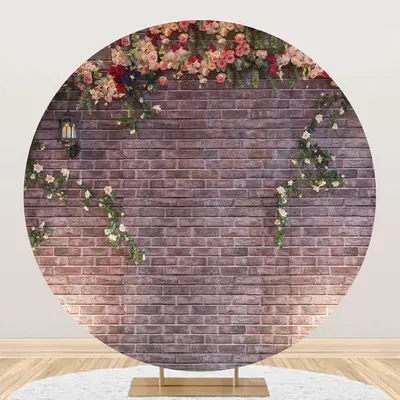 Floral Vintage Brick Wall Round Birthday Backdrop - Aperturee