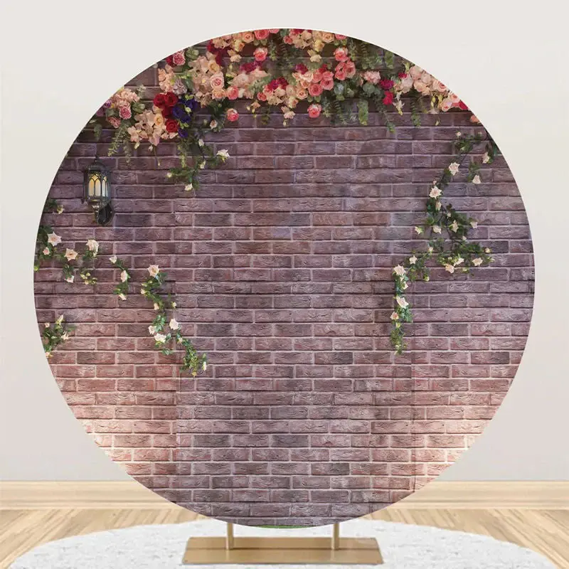 Floral Vintage Brick Wall Round Birthday Backdrop - Aperturee
